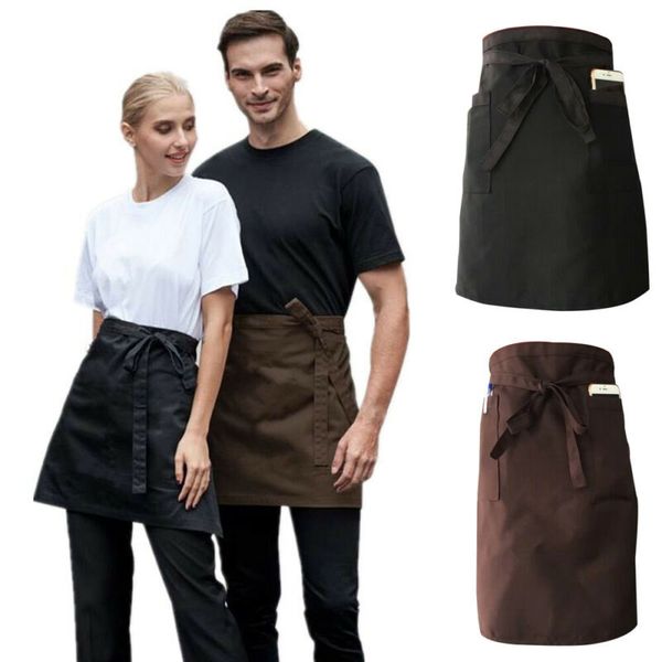 

fashion women men solid home kitchen household cleaning apron with 2 pocket
