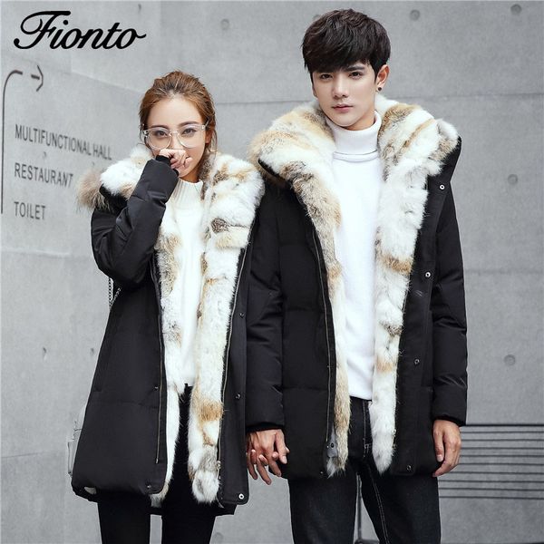

2019 couple new down jacket men's long section large size winter men's youth coat thicker otter fur outdoor down jacket, Blue;black