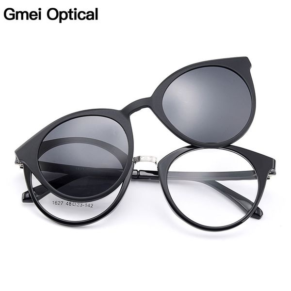 

gmei оптический urltra-light tr90 круглые оправы очки с поляризованными красочные клип на тенты для женщин eyewears 1627, Black