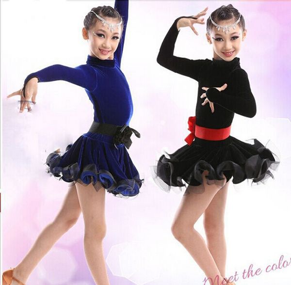 

stage wear 2 colors children kids performance competition ballroom dance costume latin dress for girls dresses, Black;red