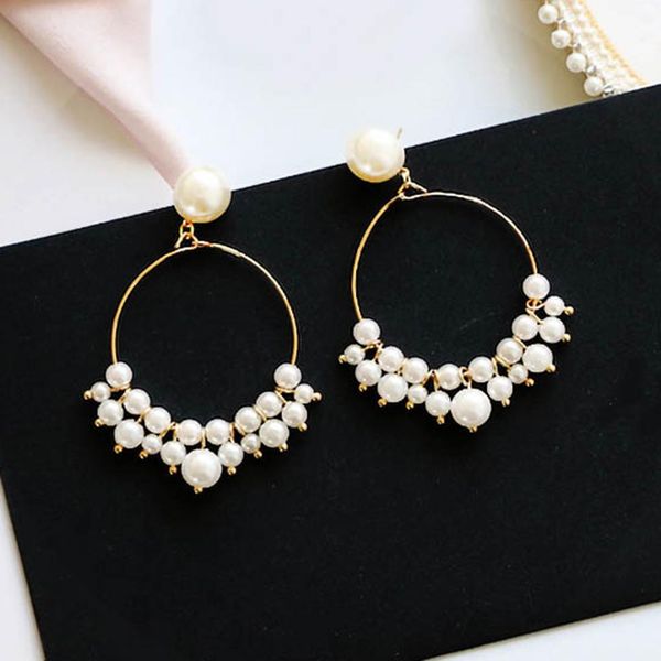 

elegant women big circle faux pearl dangle earrings party jewelry gift, Silver