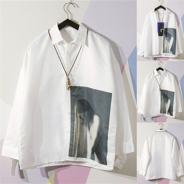 

мужские рубашки больших размеры лето мода элегантной простая сыпучий бич рубашка мужские повседневная печать с длинными рукавами топ блуза, White;black