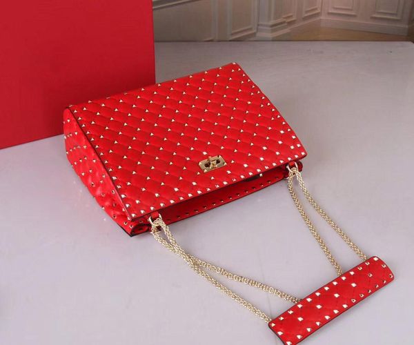 

2019 new fashion designer women rivet diamond lattice shopping bags chain shoulder bags large bags genuine leather good quality handbags