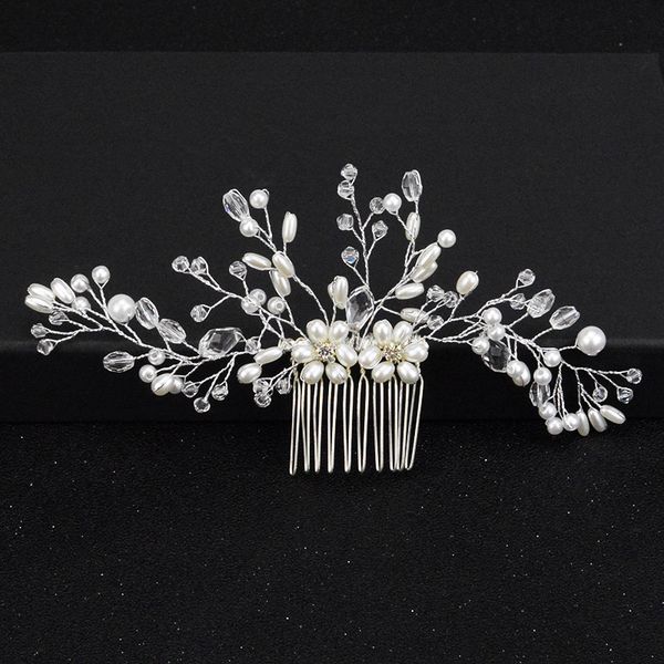 

2019 gold and silver color bride hair comb fashion handmade pearl headdress crystal head comb wedding hair accessories, Golden;white