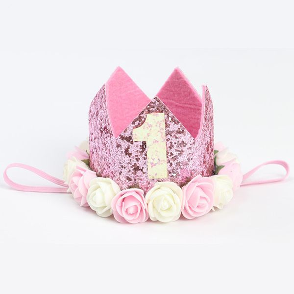 

numeral 1 2 3 rose crown spangle party hat children first birthday cap headdress headbands baby shower party decoration supplies