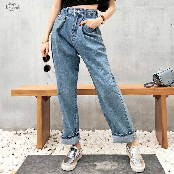 

boyfriend women woman wide leg pants high waist jeans femme loose blue trousers twill for jeans vintage bottom winter new