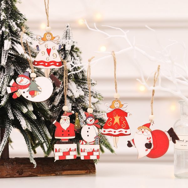 

2pcs red white christmas wooden pendants ornaments diy wood crafts xmas tree ornaments christmas party decorations kids gift