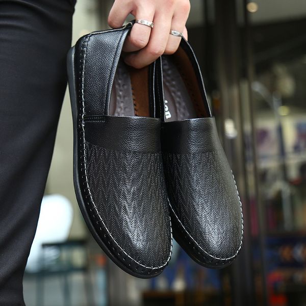 

new style 2019 moccosins men's genuine leather casual leather shoes korean-style men's shoes summer breathable soft bottom slip, Black