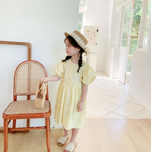 

2020 new style girls pliad dress fashion summer girls dresses 1-6t qh91, Red;yellow