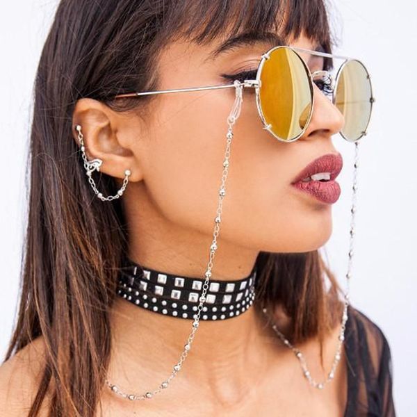 

2019 new fashion womens bead sunglasses chains luxury reading glasses chain chic eyewear cord lanyard necklace, Silver