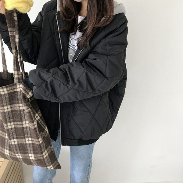 

women autumn winter coat ladies bomber jackets solid 2 color loose overcoat female casual twill black parkas reversible coat hot