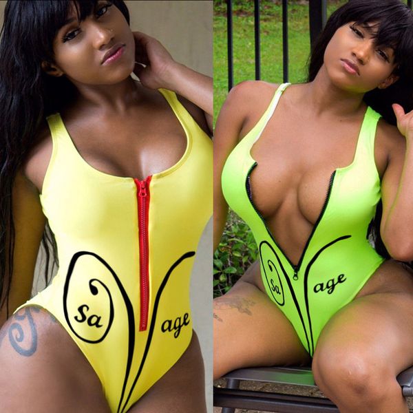 

hirigin one piece swimwear 2019 women swimsuit zipper fly v neck women bikini letter bathing suit beachwear swimming suit