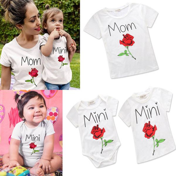 

family matching outfits Mother and Daughter Clothes floral short sleeve T shirt Baby Romper mommy and daughter matching outfits A3507