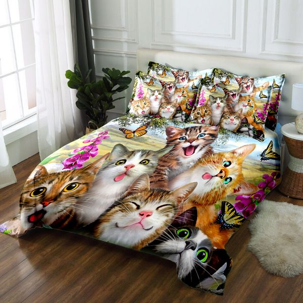

cats 3d bedding sets bedsheet duvet pillowcase bed cover twin king  california king bed linen textiles