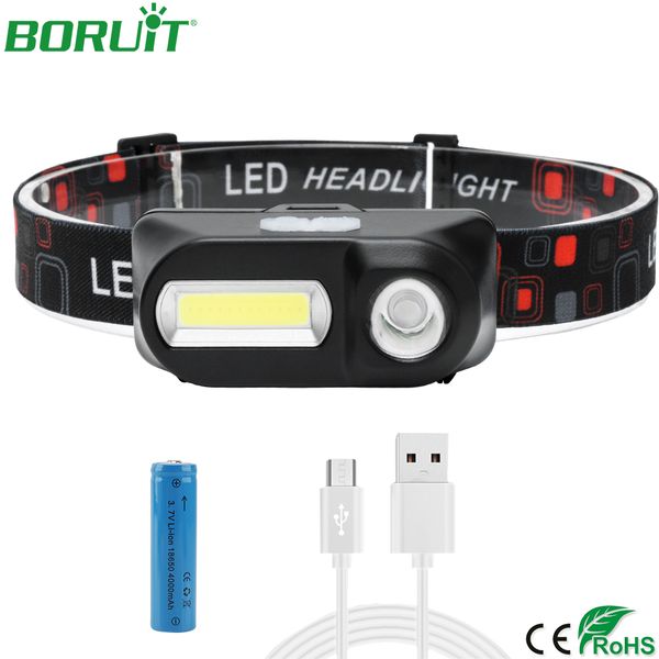 

boruit cob led headlamp usb rechargeable portable work light waterproof camping hunting lantern head torch lamp 18650