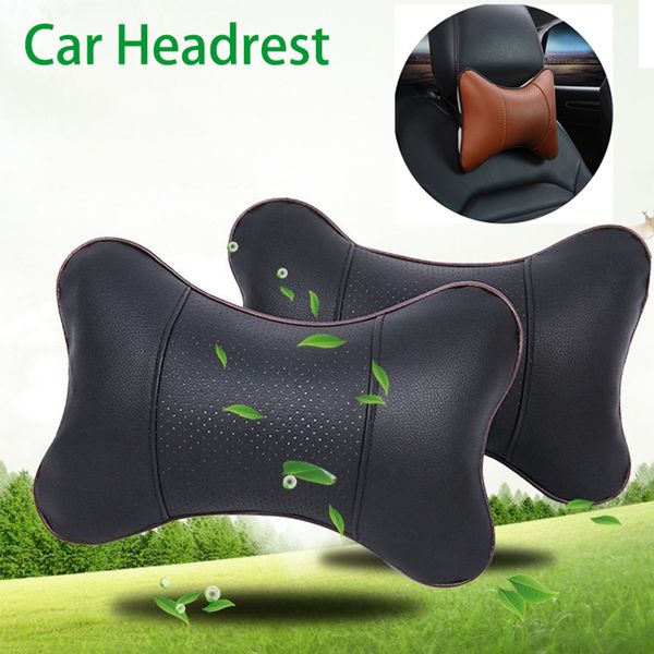 

new arrival car neck pillow both side pu leather breathable headrest fit for most cars filled fiber universal car seat pillow