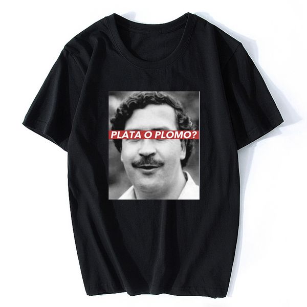 

pablo escobar plata o plomo men t shirt dropshipping cotton hip hop o-neck tees short sleeve clothes for men, White;black