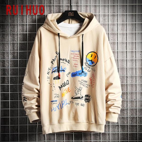 

ruihuo 2020 new print pullover hoodies men hip hop fashion mens hoodies sweatshirts streetwear hooded sweatshirts m-3xl, Black
