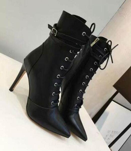 

name womens ankle thin high heel knight boots shoes, Black