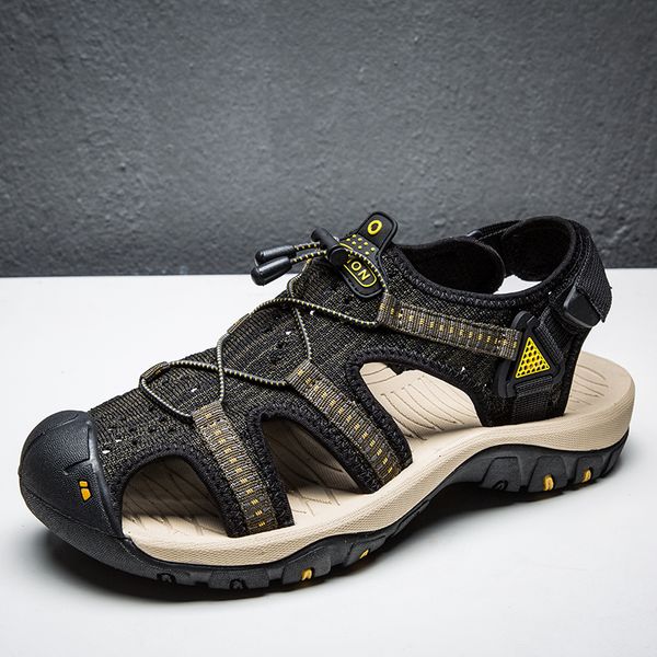 

crmdeox summer men sandals leather business design men shoes quality outdoor beach water sandals roman sneakers erkek ayakkabi, Black