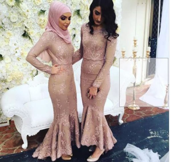 

pink lace long sleeves evening dresses muslim arabic women formal gowns plus size mermaid party dress, Black;red