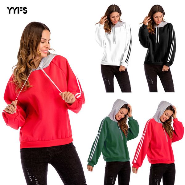 

womens designer season color matching hooded sweater tide students loose large size shirt women, Black