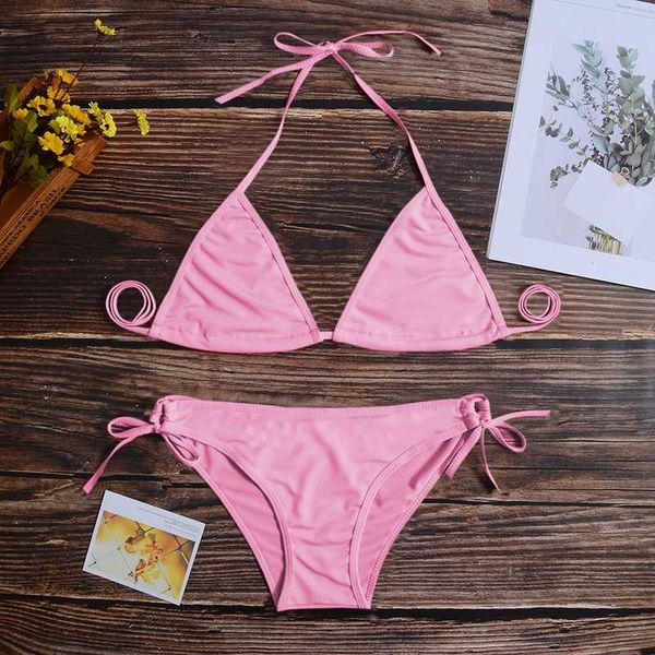 

laamei 2pcs women swimwear bikini set bra tie side g-string thong beach triangle suit swimsuit bathing suit swimming