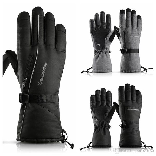 

golovejoy ski gloves wind-proof waterproof men women outdoor mountaineering cold-proof and thicker pockets keep warm winter bike motorcycle, Black
