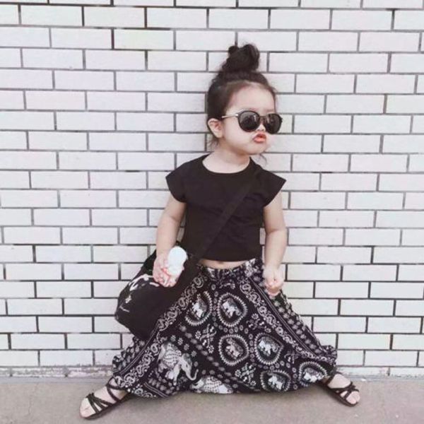 

summer style girl clothes shirts + harem pants 2pcs girls clothing sets fashion baby girl clothes kids sets 2020, White