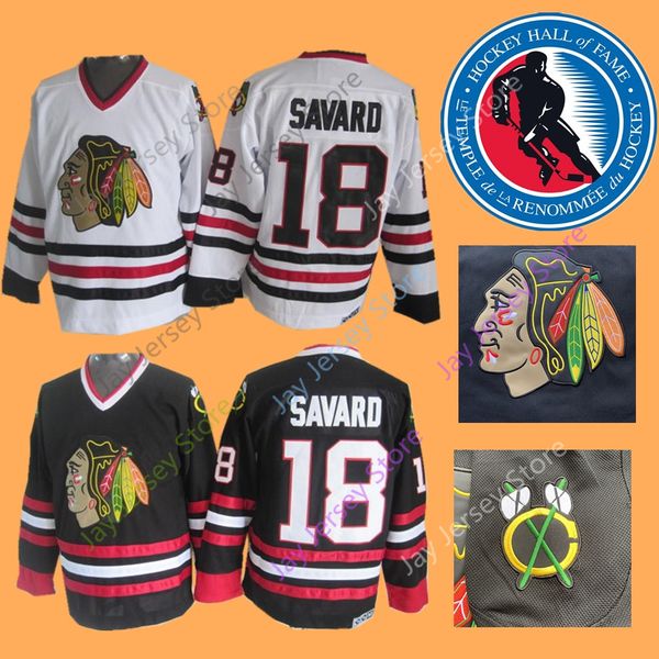 

Denis Savard Jersey With 2000 Hall Of Fame Chicago Blackhawks Jerseys Ice Hockey Black White Home Away