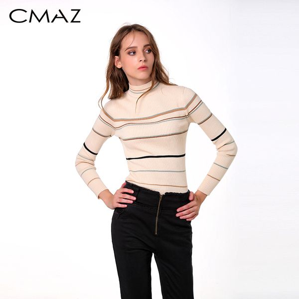 

cmaz autumn winter fashion warm jumper women stripe knitted sweaters female casual long sleeve mx18d5533, White;black