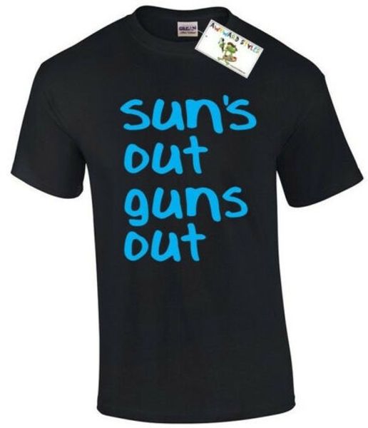 

suns out guns out t-shirt gym shirt. workout shirt. pt t-shirt sun's tank, White;black