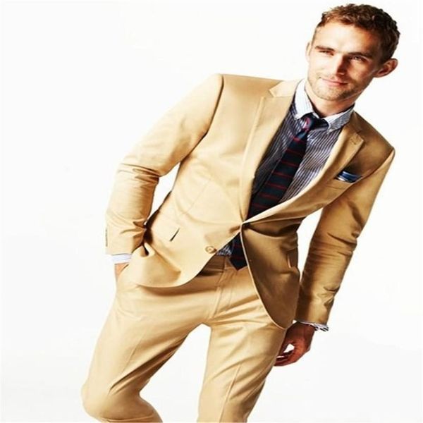 

two buttons khaki groom tuxedos notch lapel groomsmen men blazers suits (jacket+pants+tie) no:440, White;black