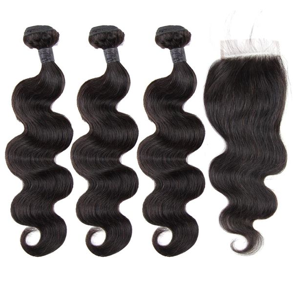 

brazilian body wave bundles with closure with baby hair can be permed human hair ers hair, Black