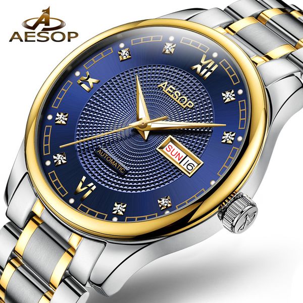 AESOP Mens Business Orologio meccanico automatico Orologi da polso Orologio da polso Orologio da uomo in acciaio inossidabile Uomo Relogio Masculino