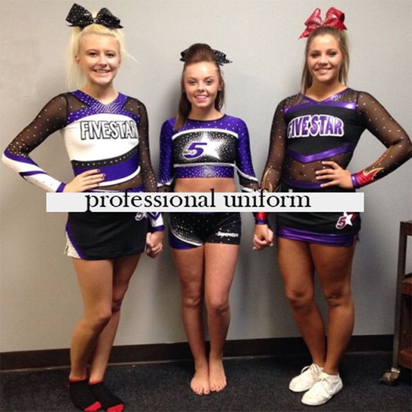 

cheerleader uniform lycra performance sport outfit flexiable costume 5sets pom pom hairbow custom