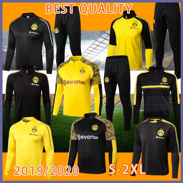 

19 20 mens borussia dortmund soccer tracksuit jackets hoodie 2019 2020 men dortmund survÃªtement de football training suit jogging chandal, Black