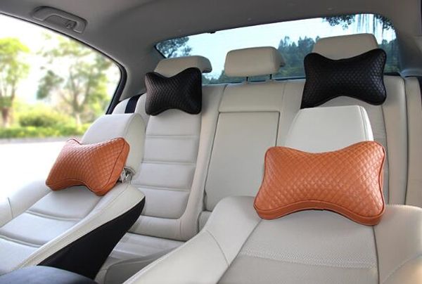 

2 pieces new arrival car neck pillows both side pu leather single headrest fit for most cars filled fiber universal car pillow