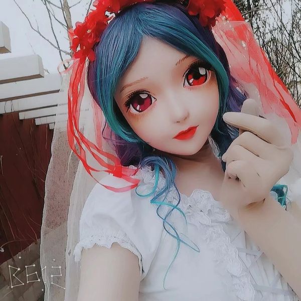 

новый 38) женская силиконовая резина ручной работы маска для лица косплей kigurumi mask трансвестит bjd doll kigurumi japan kig аниме маски, Black;red