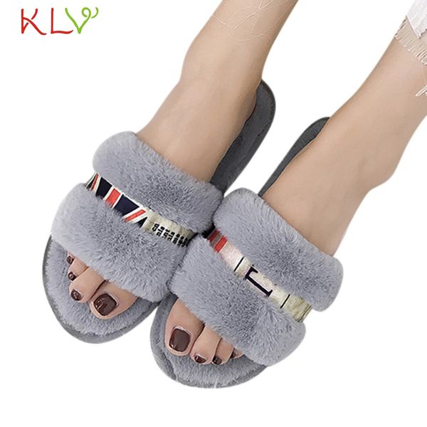 

home slippers women 2019 open-toe interior house plush soft cute cotton slippers non-slip floor furry shoes for bedroom 19aug, Black