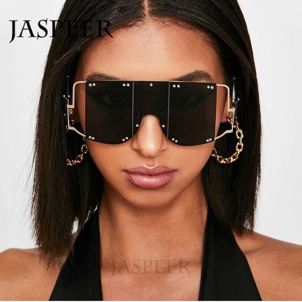 

2019 new square rivet trend oversized sunglasses men women brand design metal big frame vintage black pink red mirror eyewear, Blue