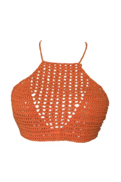 

women crop crochet hollow out knitted bra camisole tank top