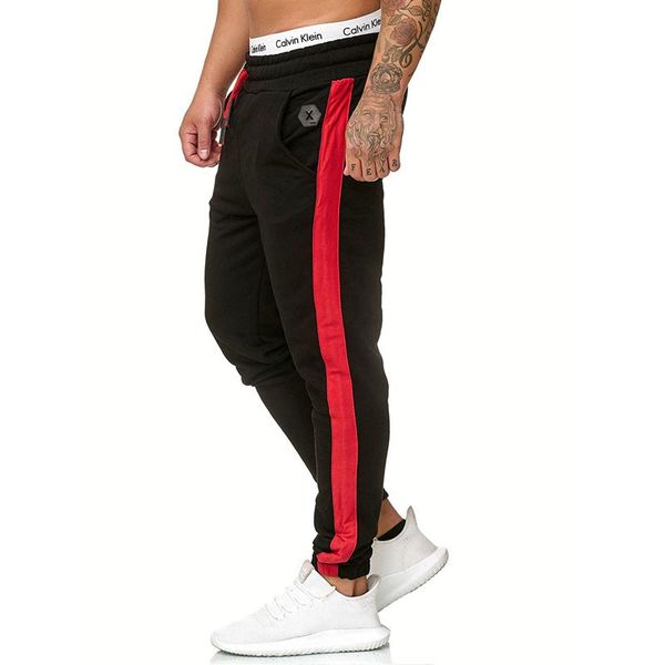

fashion men's trousers popular casual all-match long strips sweatpants stitching color pockets drawstring feet pants, Black