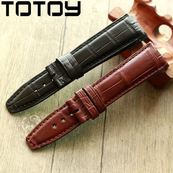 

totoy handmade american alligator watchbands 21mm 22mm 20mm vintage bamboo texture leather watchband adapt to the pilot mark 16, Black;brown