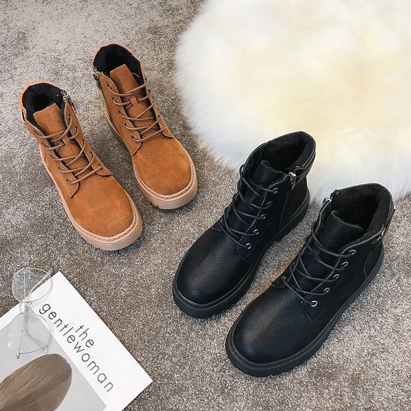 

boots women new 2019 women's shoes autumn booties ladies low heels booties round toe lace up winter footwear lolita rubber mid, Black
