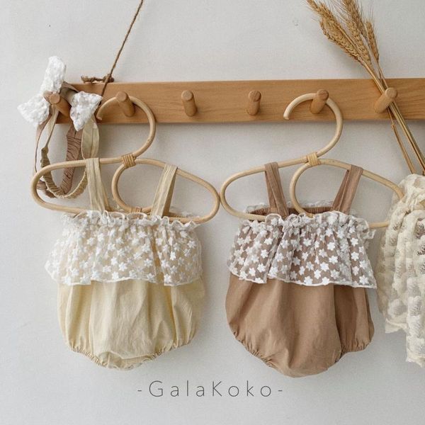 

2020 korea style baby girls lace romper summer toddler kids jumpsuit with hairband 0-2years, Blue