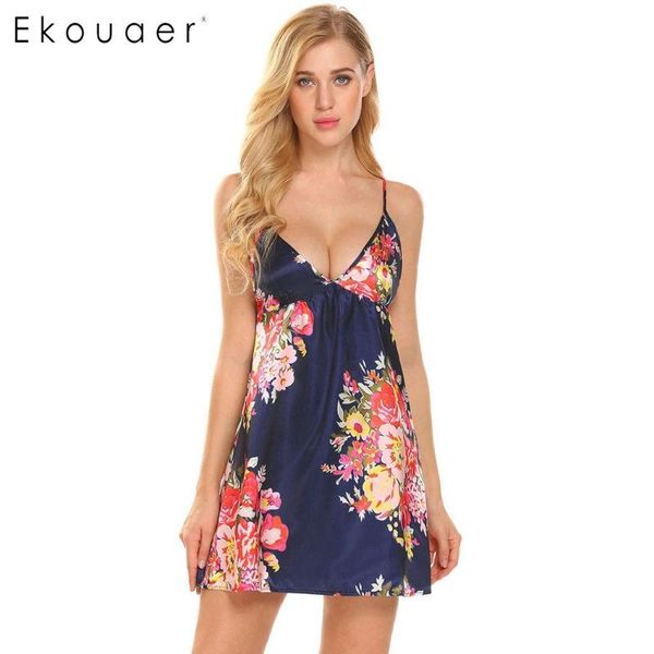 

ekouaer летний сон nightgown женщины sexy спагетти ремень v-образным вырезом цветочные атласная сорочка пижамы nightdress nighty ночную руба, Black;red