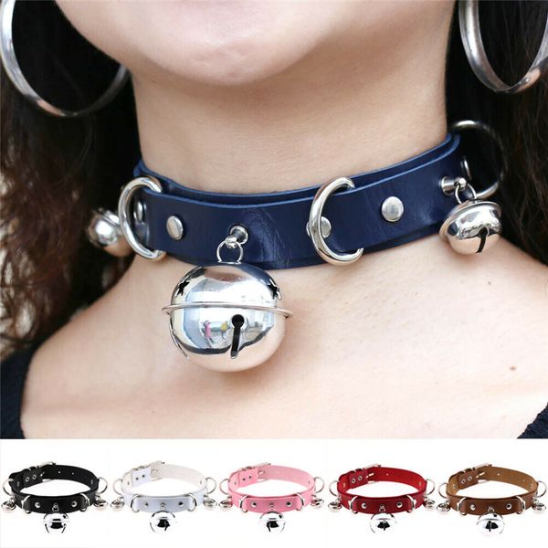 

2019 new women punk gothic pu leather choker necklace collar bell necklace choker jewelry lady girl fashion gifts drop shipping, Silver