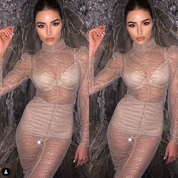 

summer women mesh sheer long sleeve glitter dress evening party bikini cover up beachwear sundress cover-ups, Blue;gray