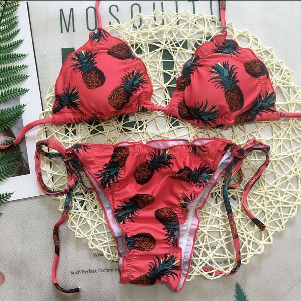

designer bikini swimwear for women bikini set bandage padded bra swimsuit swimwear bathing suit sunflower pineapple print mujer biquini, White;black